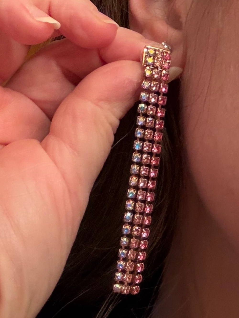 Swarovski long dangle earrings with multi-pink stones - gorgeous! - Picture 4 of 8